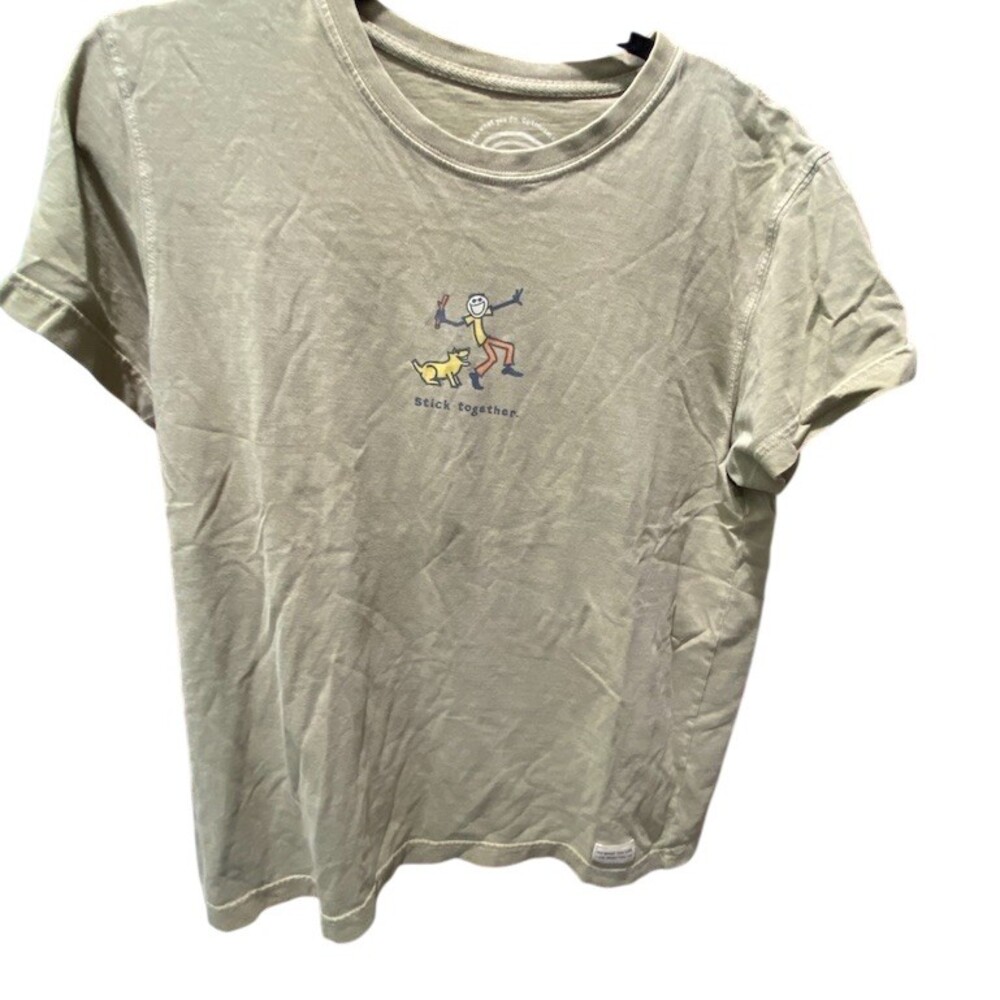 Life is Good T-Shirt Womens Size M Olive Green Stick Together Jake Dog